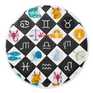 Bouton De Porte En Céramique Panneau solaire Zodiac Calendrier Astrologie Thund
