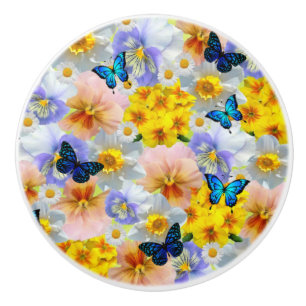 Bouton De Porte En Céramique Pansies De Faisses Et Papillons