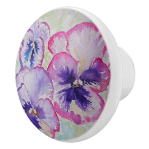 Bouton De Porte En Céramique Pansies roses Parfaites Boucle de porte aquarelle
