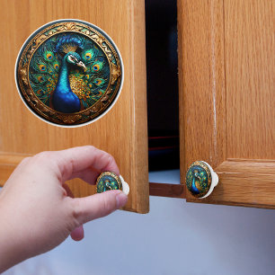Bouton De Porte En Céramique Paon
