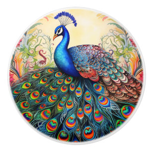 Bouton De Porte En Céramique Paon arc-en-ciel coloré