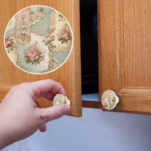 Bouton De Porte En Céramique Papier et fleurs vintage