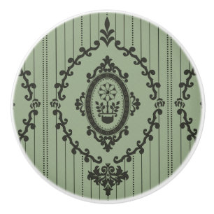 Bouton De Porte En Céramique Papier peint baroque en vert