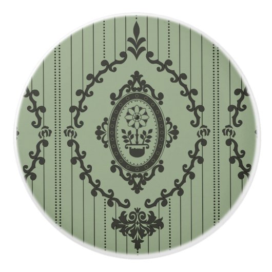 Bouton De Porte En Céramique Papier peint baroque en vert (Devant)