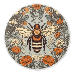Bouton De Porte En Céramique Papier peint floral abeille à miel vintage inspiré