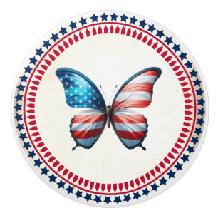 Bouton De Porte En Céramique papillon 4 juillet patriotique américain