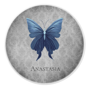 Bouton De Porte En Céramique Papillon à bijoux bleu