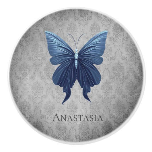 Bouton De Porte En Céramique Papillon à bijoux bleu (Devant)