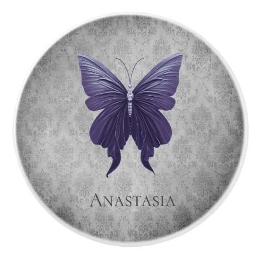 Bouton De Porte En Céramique Papillon à bijoux pourpre (Devant)