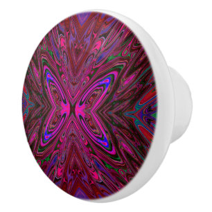 Bouton De Porte En Céramique Papillon Abstrait Rose Chaude, Rouge et Bleu Tripp