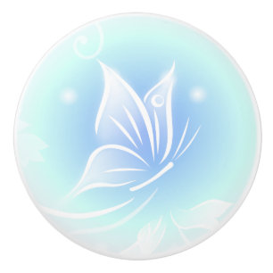 Bouton De Porte En Céramique Papillon blanc Bleu Joli