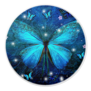 Bouton De Porte En Céramique Papillon bleu élégant