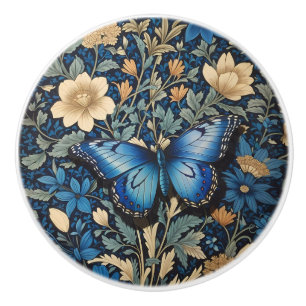 Bouton De Porte En Céramique Papillon Bleu Élégant Inspiré de William Morris