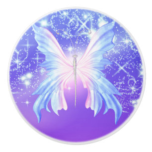 Bouton De Porte En Céramique Papillon Fantaisie Rose Et Violet Étincelle