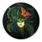 Bouton De Porte En Céramique Papillon Feuille vert Dryad (Devant)