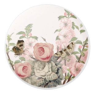 Bouton De Porte En Céramique Papillon français vintage Blush Pink Folial