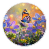 Bouton De Porte En Céramique Papillon minuscule sur les Fleurs sauvages au leve (Devant)