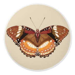 Bouton De Porte En Céramique Papillon Monarque en Brown, rouille et crème
