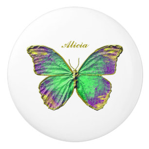 Bouton De Porte En Céramique Papillon Nom personnalisé Emerald Purple Ceramic K