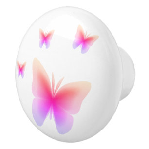 Bouton De Porte En Céramique Papillon rose