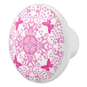 Bouton De Porte En Céramique Papillon rose n blanc (Droite)