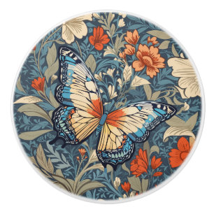 Bouton De Porte En Céramique Papillon Royal parmi les fleurs de William Morris