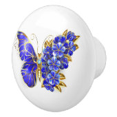 Bouton De Porte En Céramique Papillon saphir à fleurs (Droite)