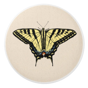 Bouton De Porte En Céramique Papillon Southwestern jaune Swallowtail