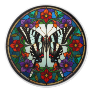 Bouton De Porte En Céramique Papillon Swallowtail Zèbre en Verre Coloré