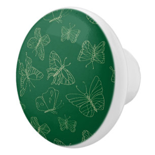 Bouton De Porte En Céramique Papillon vert foncé imprimé, inspiré par la nature