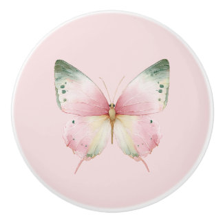 Bouton De Porte En Céramique Papillon Vert Rose Blanc Menthe