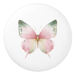 Bouton De Porte En Céramique Papillon Vert Rose Menthe