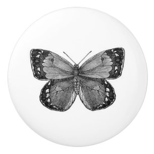 Bouton De Porte En Céramique Papillon vintage à fond gris