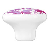 Bouton De Porte En Céramique Papillons Aquarelle Magenta Rose (Côté)