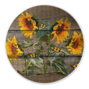 Bouton De Porte En Céramique Papillons de tournesol rustique Barre