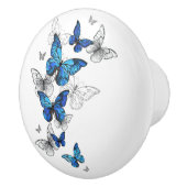 Bouton De Porte En Céramique Papillons volants bleus Morpho (Droite)