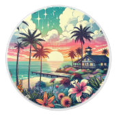 Bouton De Porte En Céramique Paradis rose et turquoise | Art de la plage (Devant)