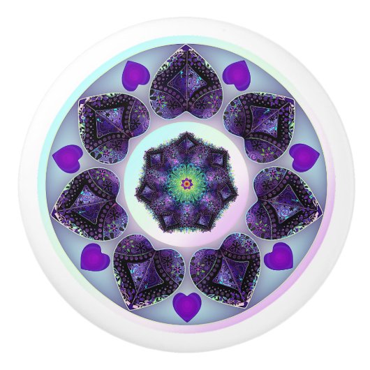 Bouton De Porte En Céramique Parapluie violet & coeurs .7 (Devant)