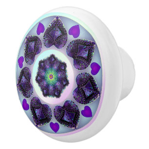 Bouton De Porte En Céramique Parapluie violet & coeurs .7