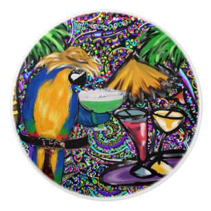 Bouton De Porte En Céramique Parrot Beach Party