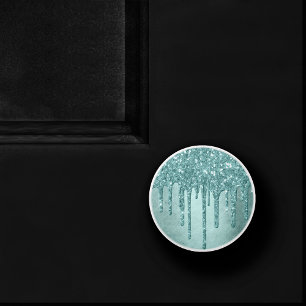 Bouton De Porte En Céramique Parties scintillant de la pointe de dérive   Aqua 