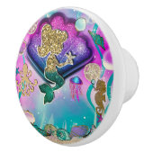 Bouton De Porte En Céramique Parties scintillant d'or Sirène tenant Starfish Mi (Droite)