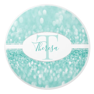 Bouton De Porte En Céramique Parties scintillant turquoise Personnaliser la tra