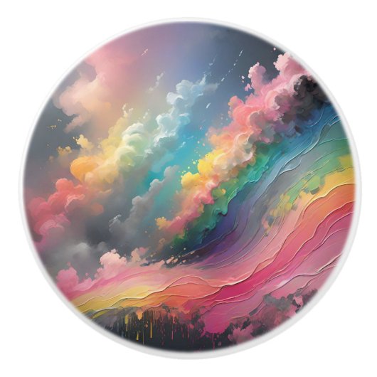 Bouton De Porte En Céramique Pastel Arc-en-ciel Nuages Personnalisé Ceramic Kno (Devant)