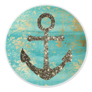 Bouton De Porte En Céramique Pastel Blue Ancre marin nautique