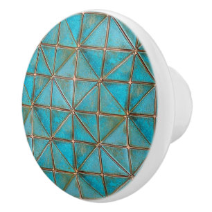 Bouton De Porte En Céramique Patine de cuivre factice sarcelle à motif X textur