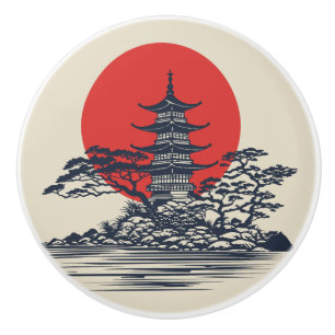 Bouton De Porte En Céramique Paysage japonais magnifique au lever du soleil
