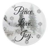 Bouton De Porte En Céramique Peace Love Joy | Noir et blanc Snowfall Noël (Devant)