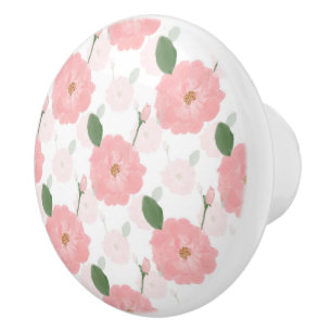 Bouton De Porte En Céramique Peach rose Aquarelle Peinture Rose Fille Design