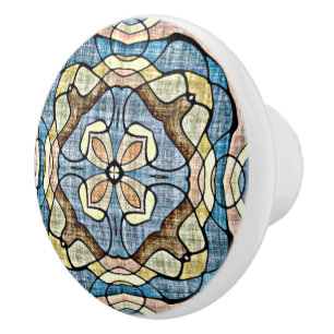 Bouton De Porte En Céramique Peach rose Turquoise bleu ocre Brown Ethnic Tribe